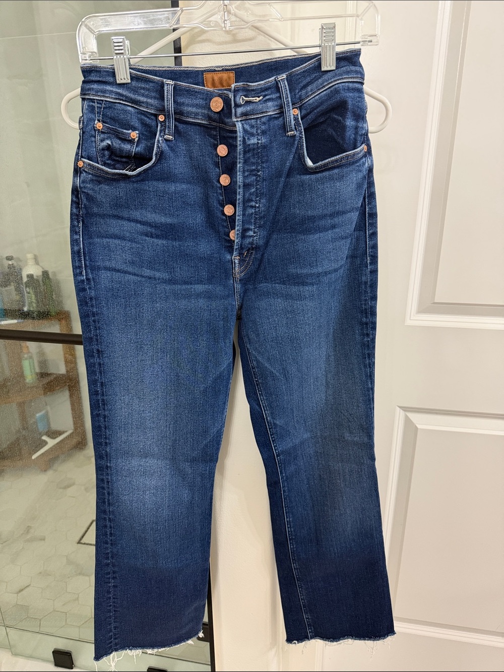 MOTHER The Tripper Ankle Fray Dark Blue  Button-Fly Jeans